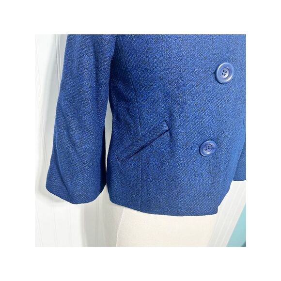 Solemio Womens Button Up Blazer‎ Jacket Collared Cropped Blue Viscose Wool Small - Picture 3 of 10